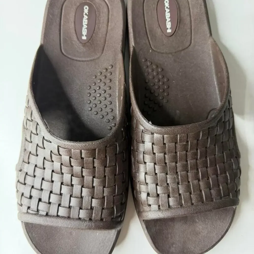 Okabashi Brown Woven Comfort Slide Sandals Ortho Summer‎ Mens